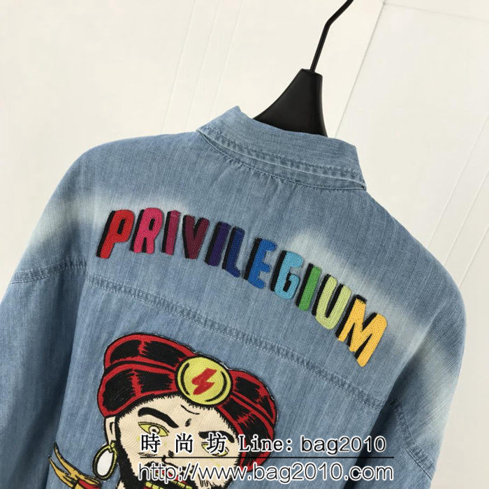 GUCCI古馳  18ss秋冬新款 阿拉伯人像章仔刺繡 牛仔襯衫 明星同款 ydi1254